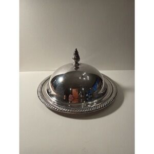 Vintage International Silver Castleton Silverplate Round Covered Butter Dish wit